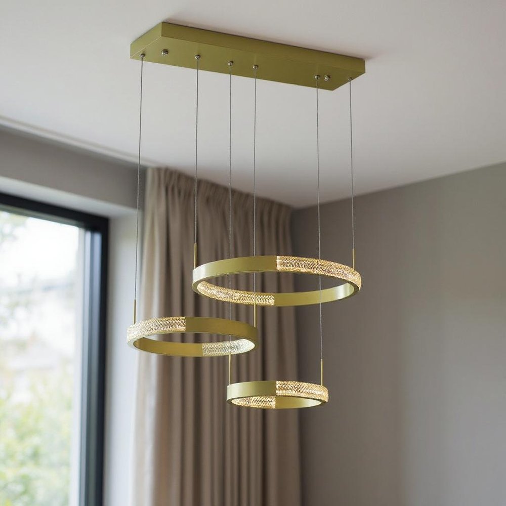 Gold Candle Style Three Light Metal LED Dimmable Chandelier