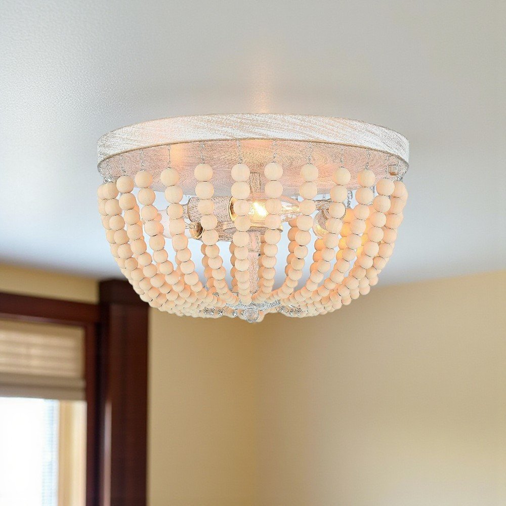 Gold And White Unique Statement Three Light Metal Dimmable Flush Chandelier