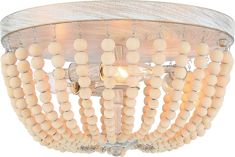Gold And White Unique Statement Three Light Metal Dimmable Flush Chandelier