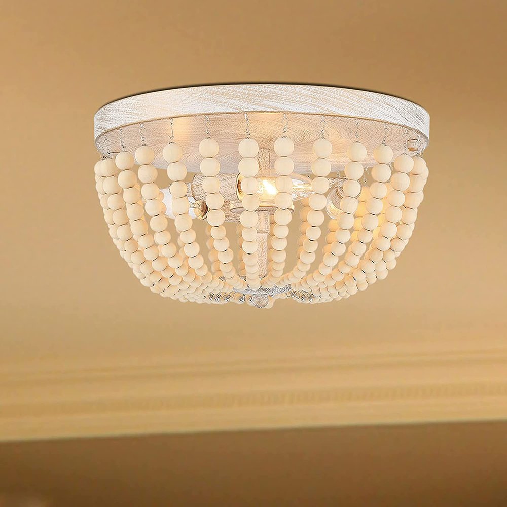 Gold And White Unique Statement Three Light Metal Dimmable Flush Chandelier