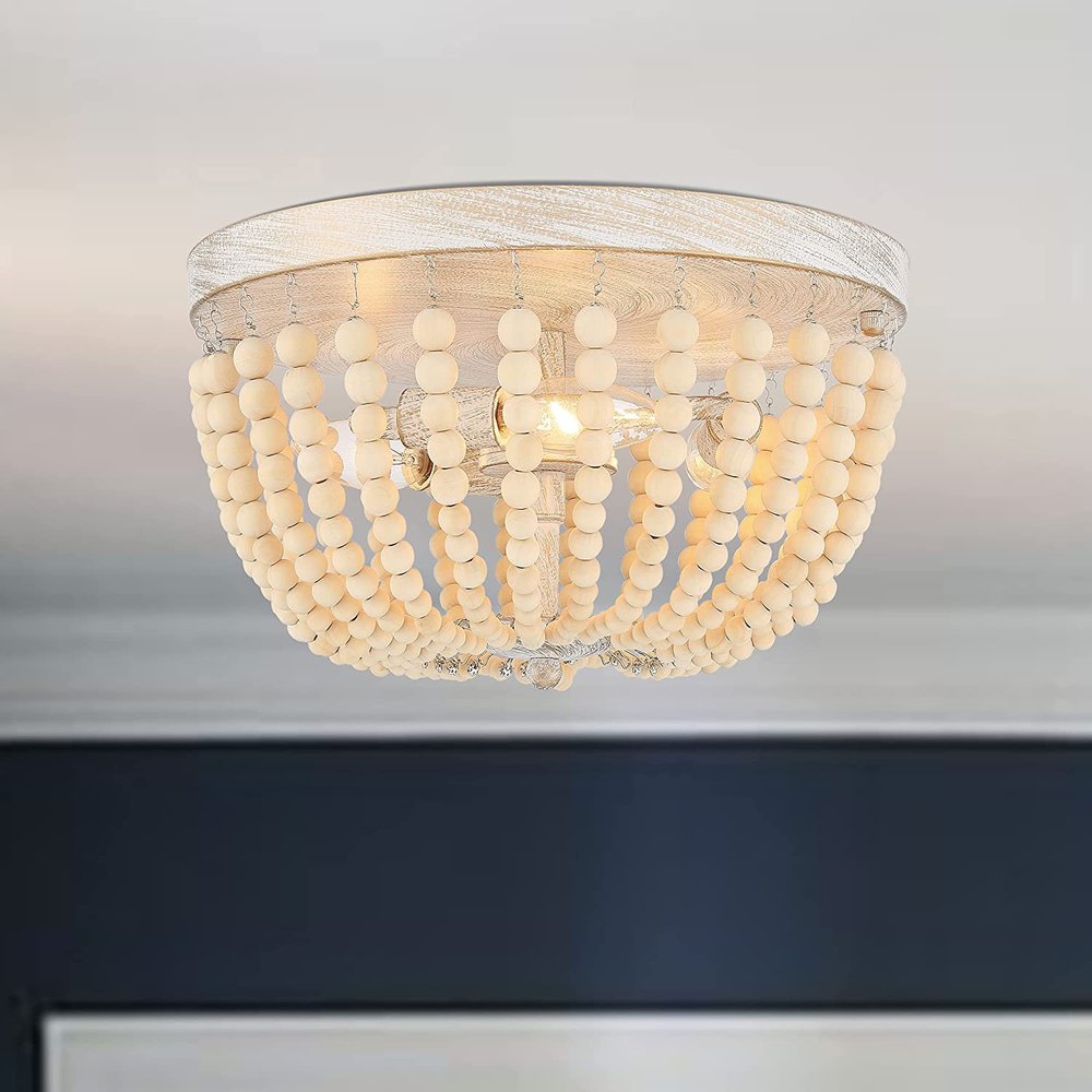 Gold And White Unique Statement Three Light Metal Dimmable Flush Chandelier