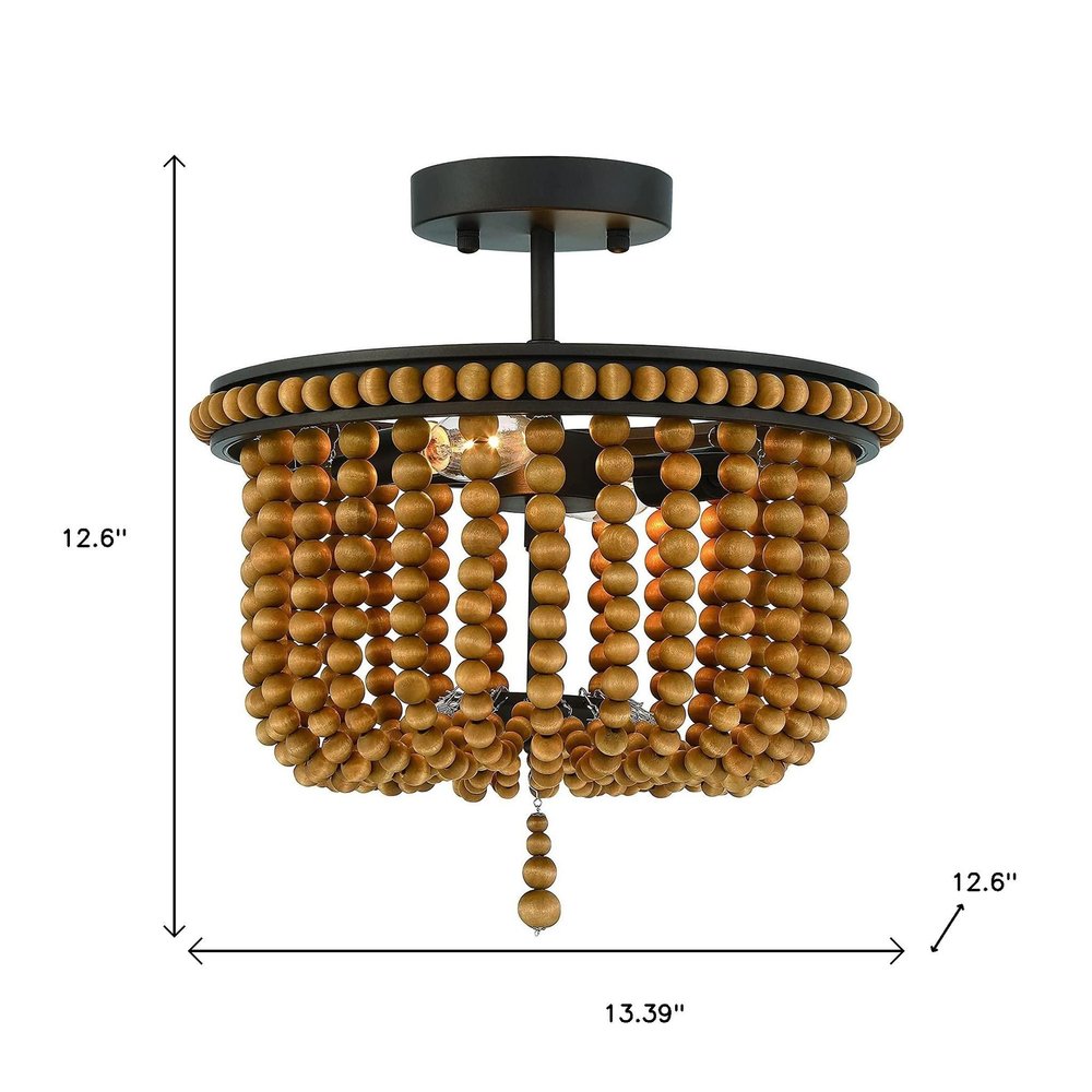 Brown And Black Unique Statement Two Light Metal Dimmable Flush Chandelier on a white background