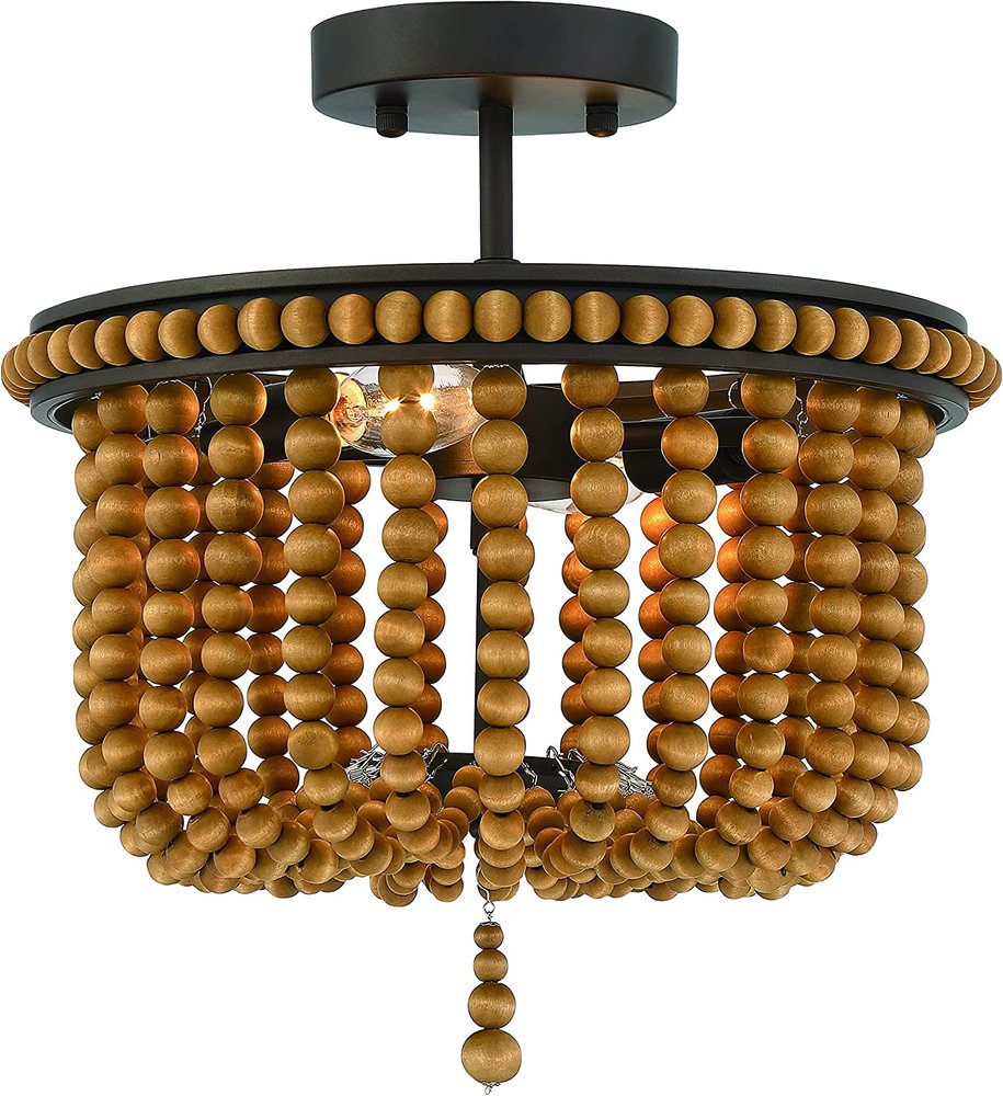 Brown And Black Unique Statement Two Light Metal Dimmable Flush Chandelier on a white background
