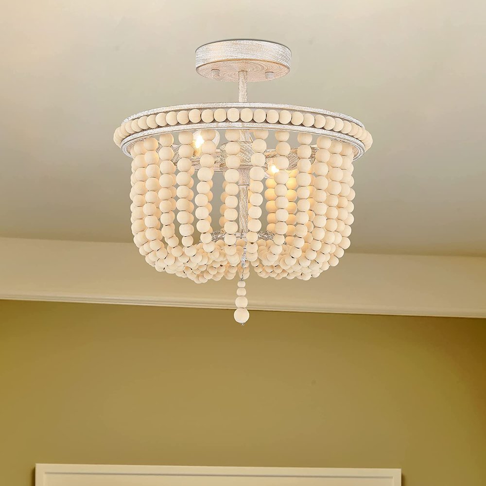 Gold And White Unique Statement Two Light Metal Dimmable Flush Chandelier