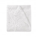 72" White Floral Faux Linen Shower Curtain With Embroidery on a white background