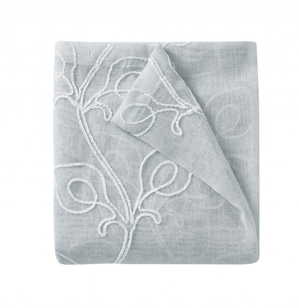 72" Gray Floral Faux Linen Shower Curtain With Embroidery on a white background