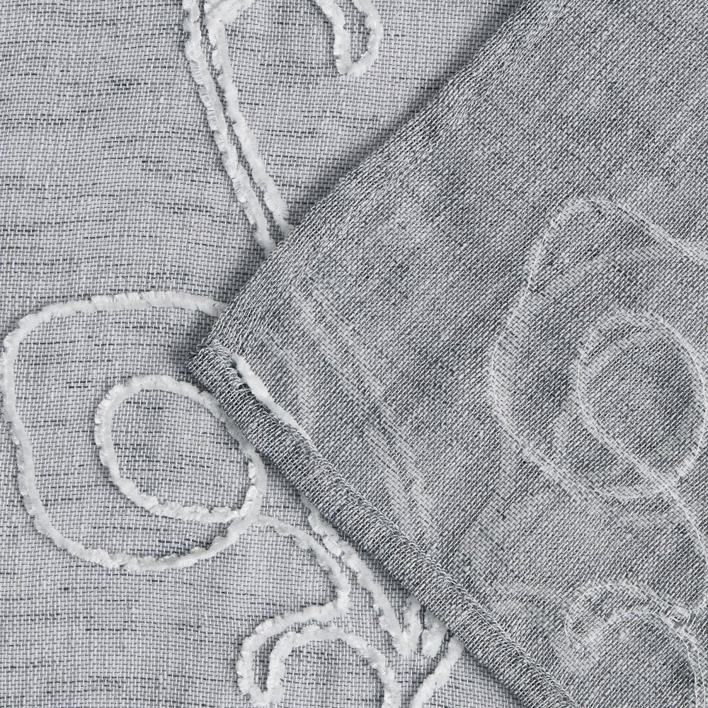 72" Gray Floral Faux Linen Shower Curtain With Embroidery close-up detail
