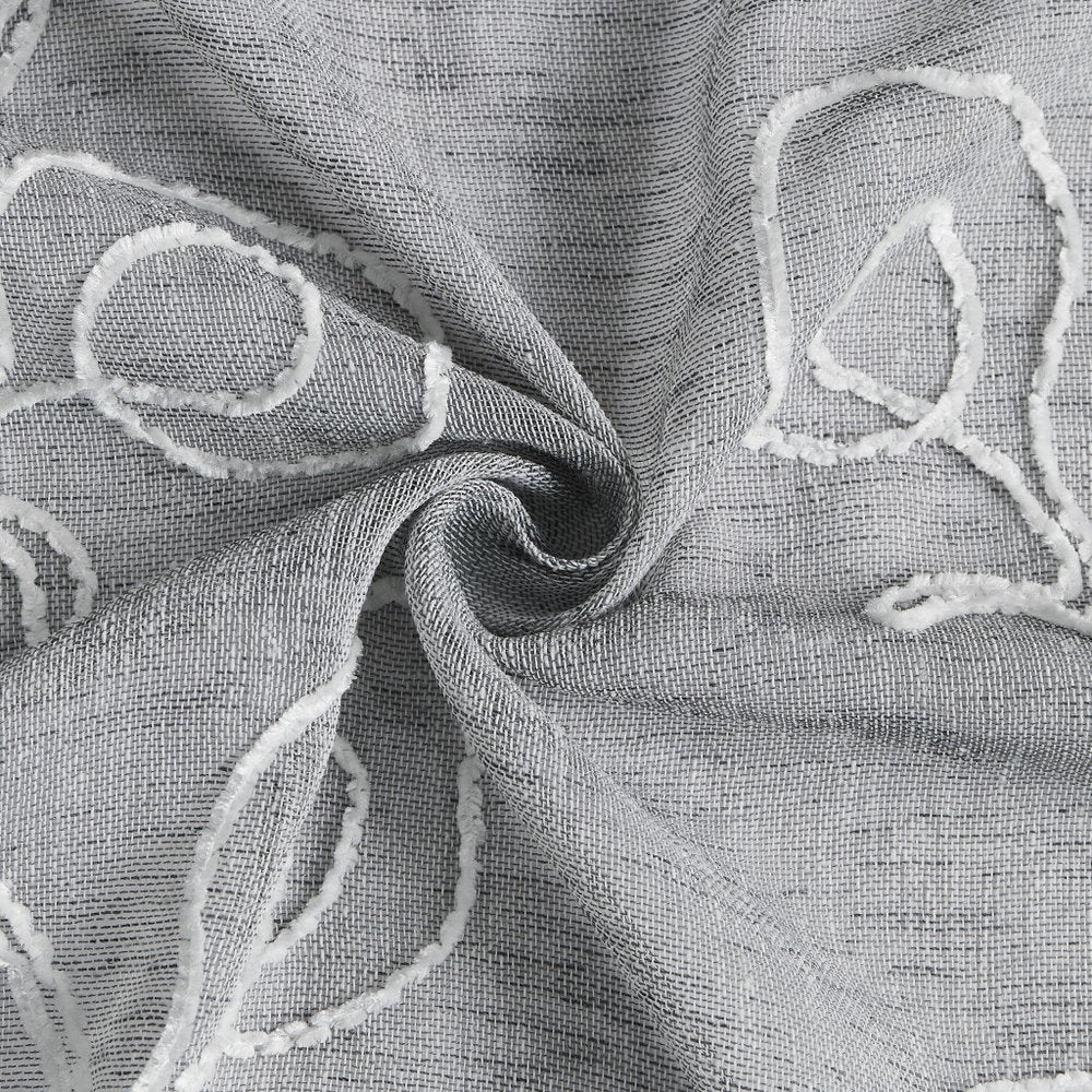 72" Gray Floral Faux Linen Shower Curtain With Embroidery on a white background