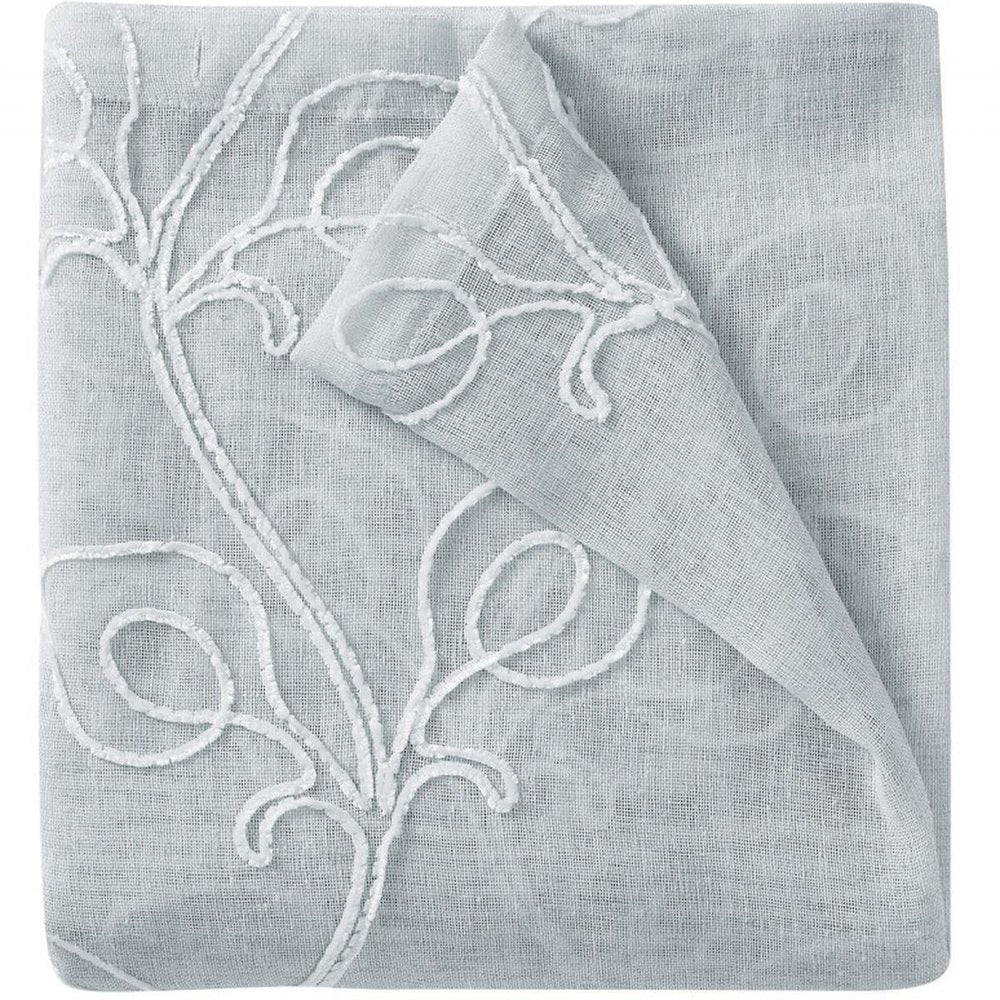 72" Gray Floral Faux Linen Shower Curtain With Embroidery