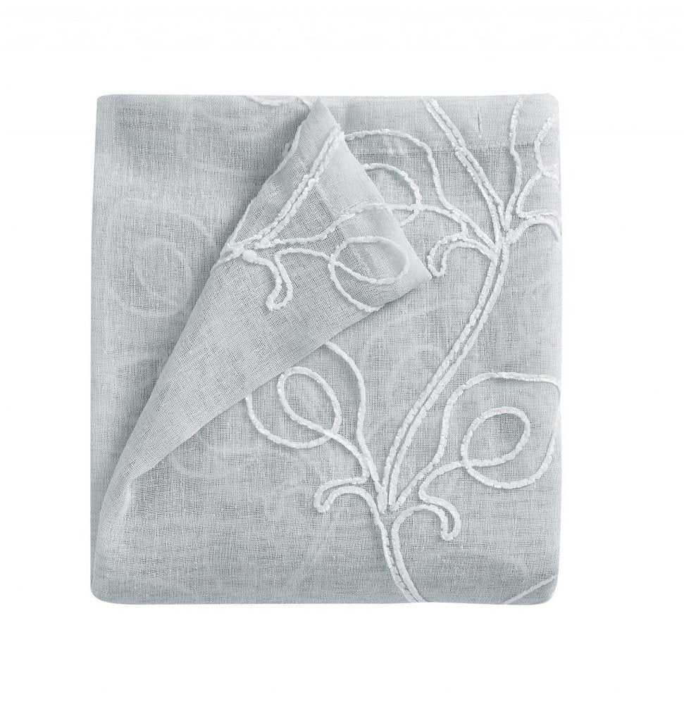 72" Gray Floral Faux Linen Shower Curtain With Embroidery on a white background