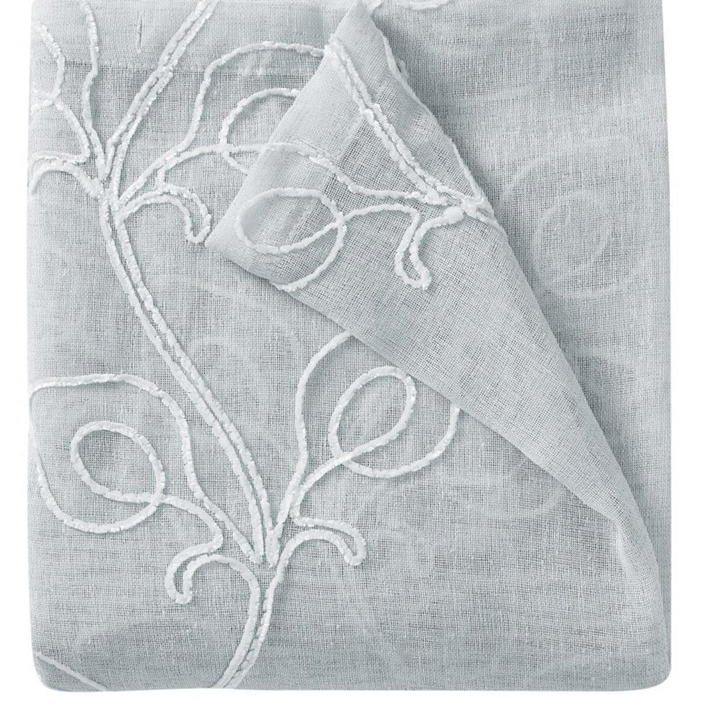72" Gray Floral Faux Linen Shower Curtain With Embroidery close-up detail