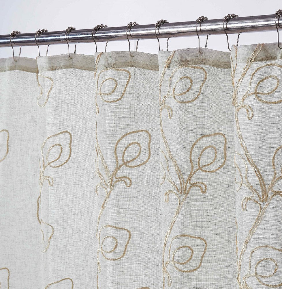 72" Ivory And Beige Embroidered Floral Shower Curtain