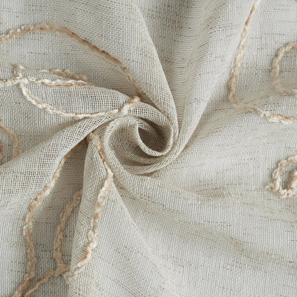 72" Ivory And Beige Embroidered Floral Shower Curtain