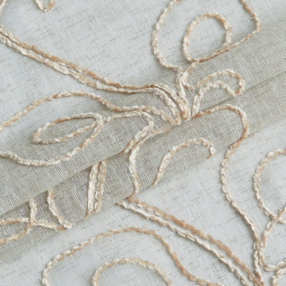 72" Ivory And Beige Embroidered Floral Shower Curtain