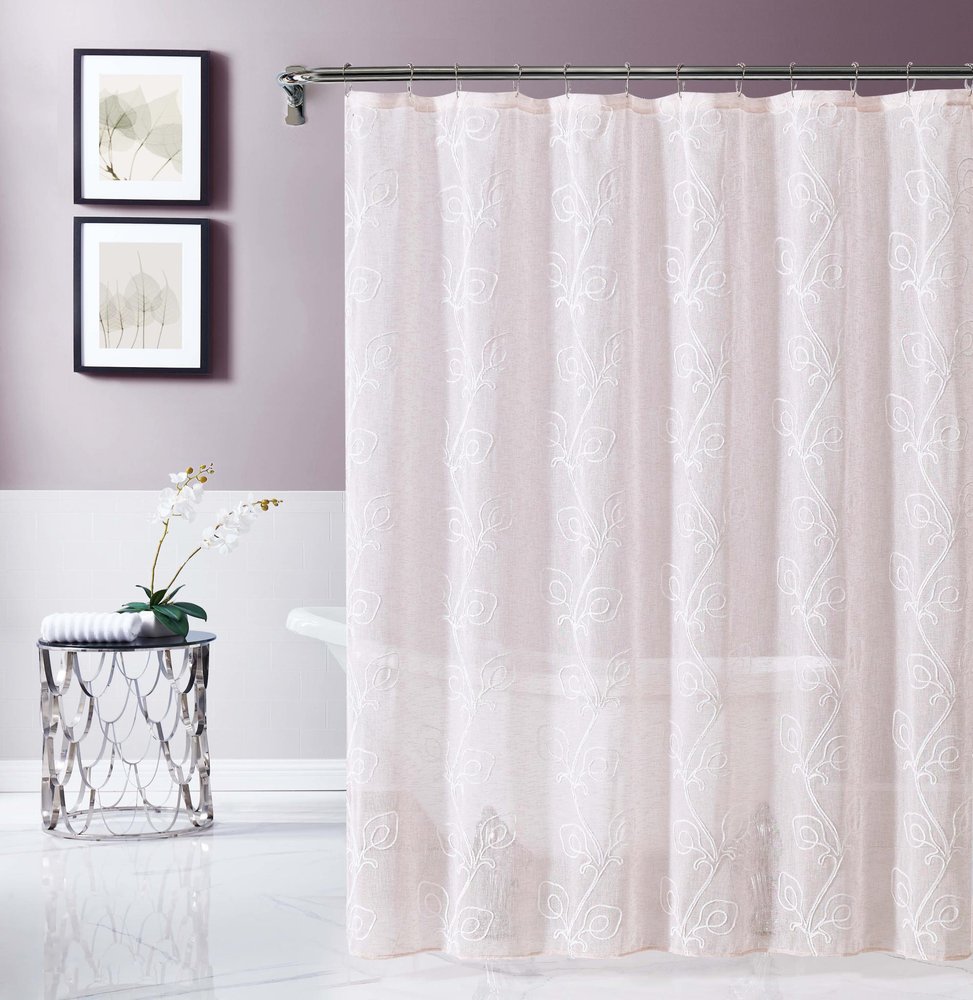 72" Blush And Ivory Embroidered Floral Shower Curtain