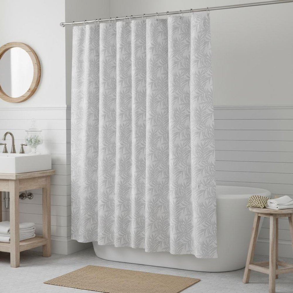 72" Off White And Silver Embroidered Floral Shower Curtain