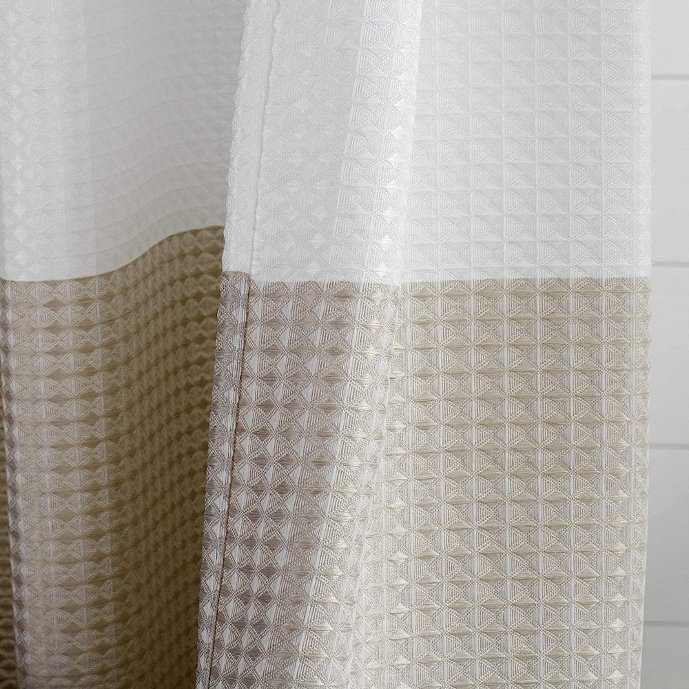 72" White And Taupe Striped Shower Curtain