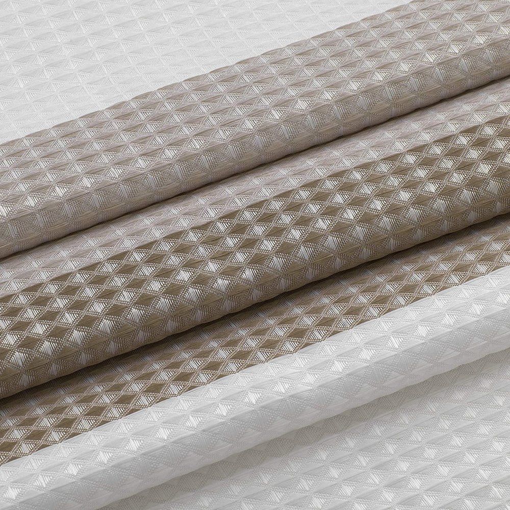 72" White And Taupe Striped Shower Curtain on a white background