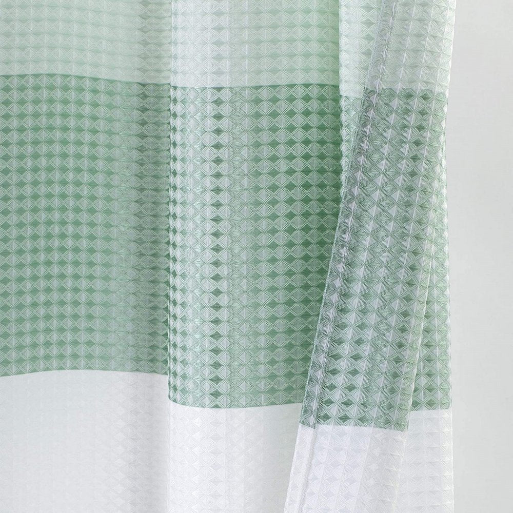 72" White And Green Striped Shower Curtain