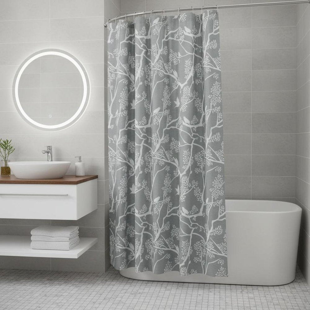 72" Gray And White Bird Shower Curtain