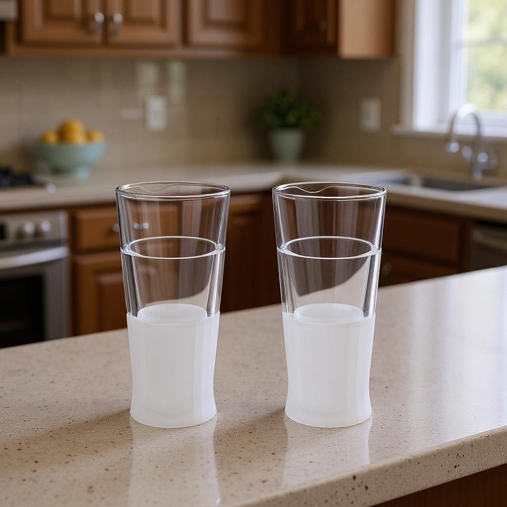 Set of Two Clear Crystal Glass Narrowing Shape Stemless Pint Glass in a home interior