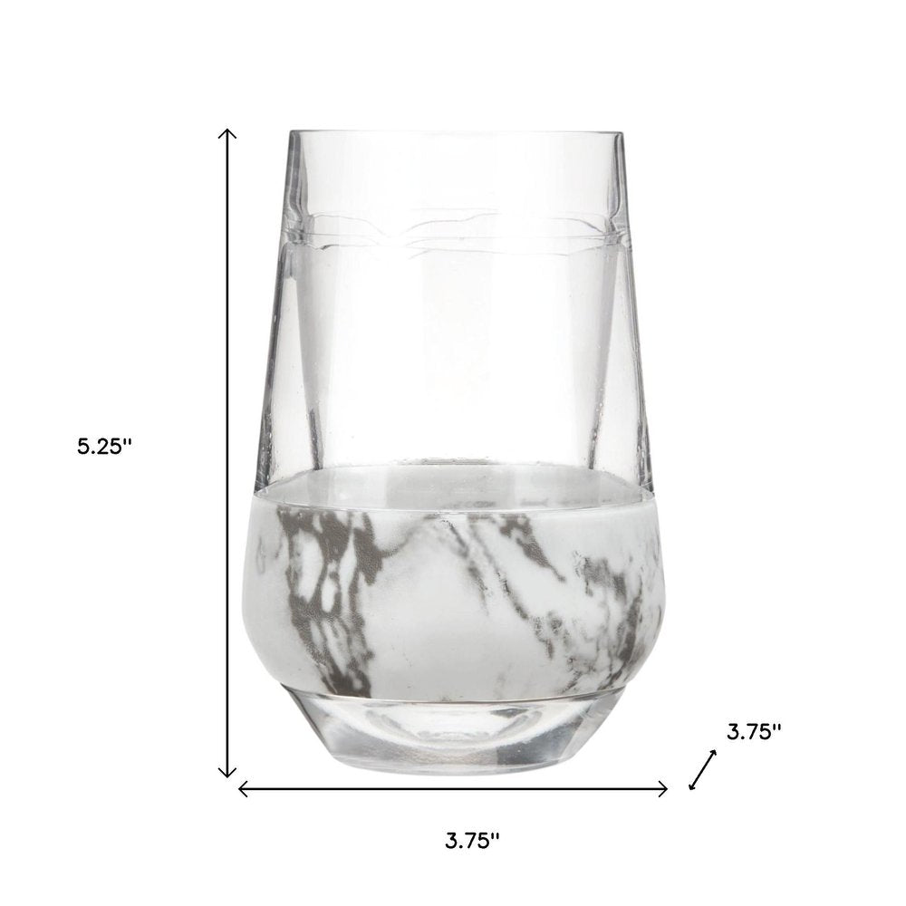 Set of Two Clear White And Black Plastic Angular Shape Stemless All Purpose Wine Glass on a white background