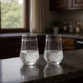 Set of Two Clear White And Black Plastic Angular Shape Stemless All Purpose Wine Glass