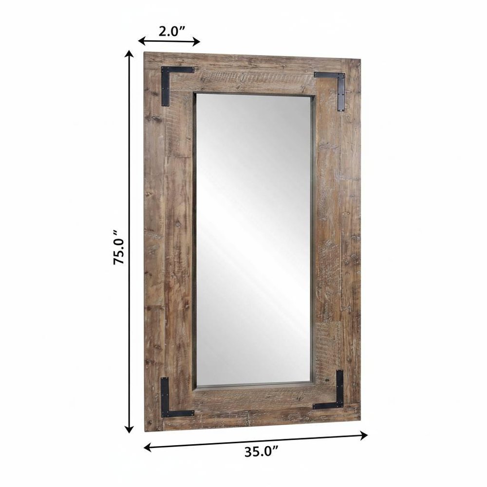 75" Brown Wood Framed Leaning Accent Mirror on a white background