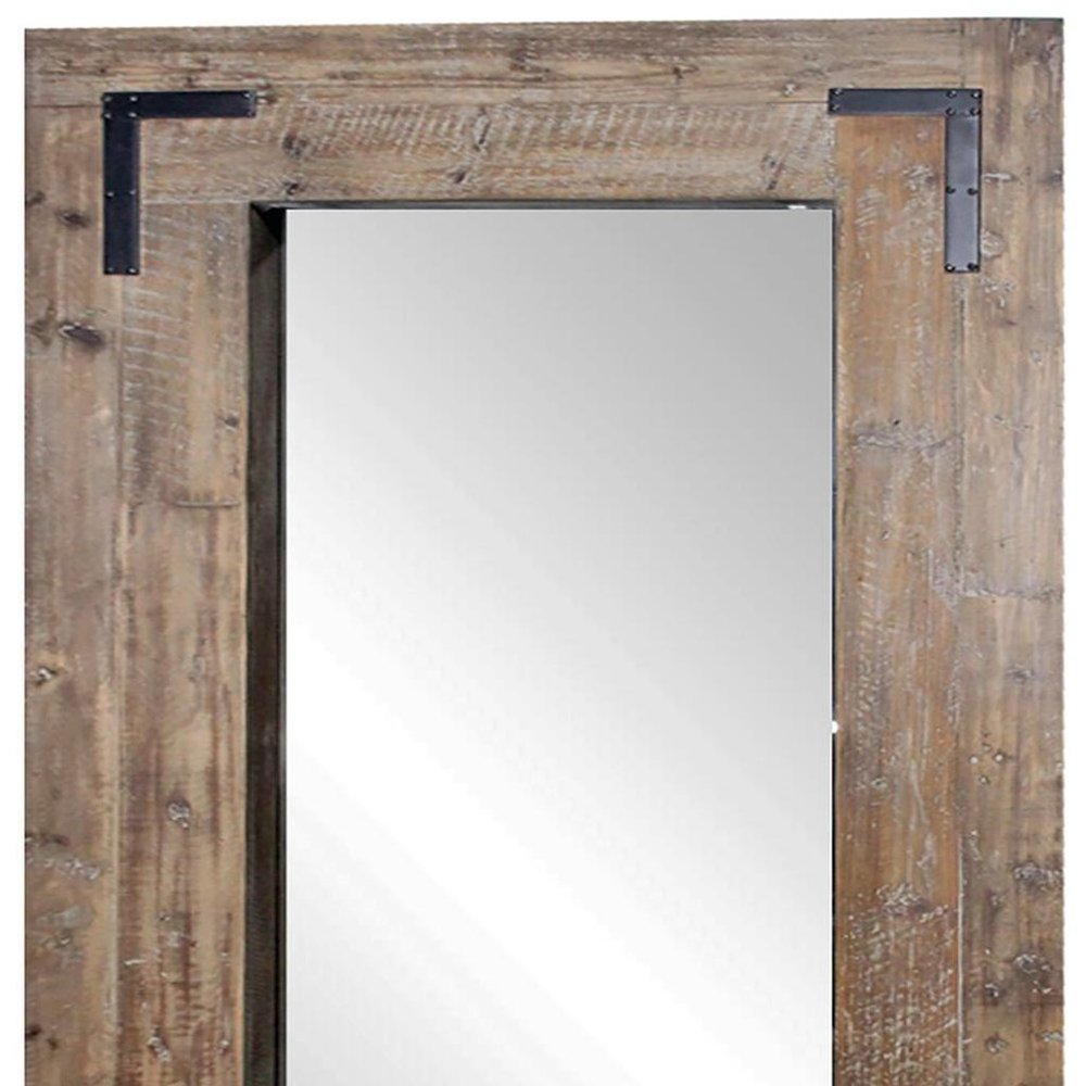 75" Brown Wood Framed Leaning Accent Mirror on a white background