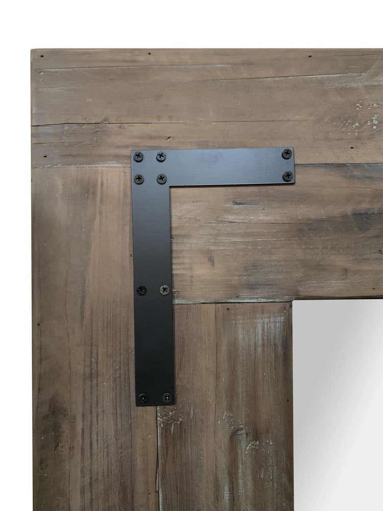 75" Brown Wood Framed Leaning Accent Mirror on a white background