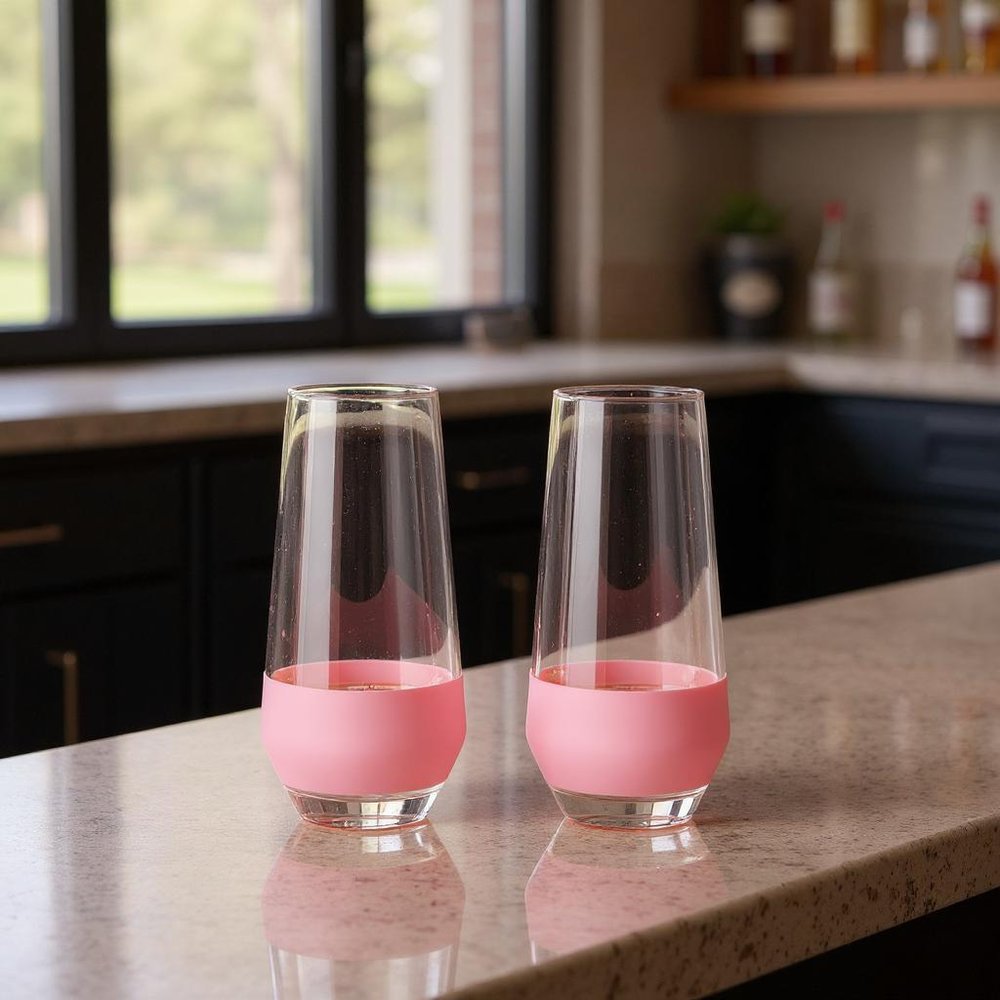 Set of Two Blush Plastic Angular Shape Stemless White Wine Glass in a home interior
