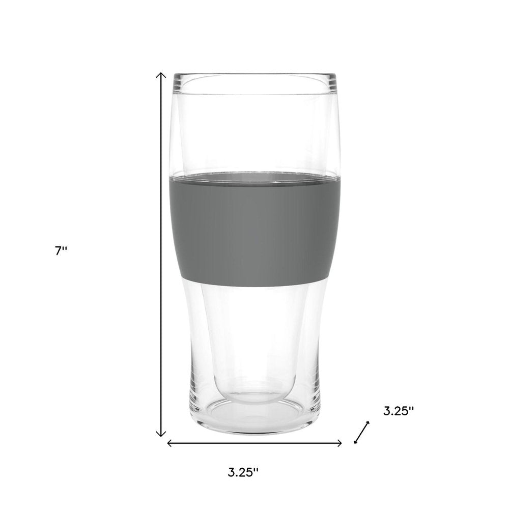 Set of Two Clear And Gray Tritan Plastic Unique Shape Stemless Pint Glass on a white background