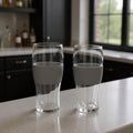 Set of Two Clear And Gray Tritan Plastic Unique Shape Stemless Pint Glass in a home interior