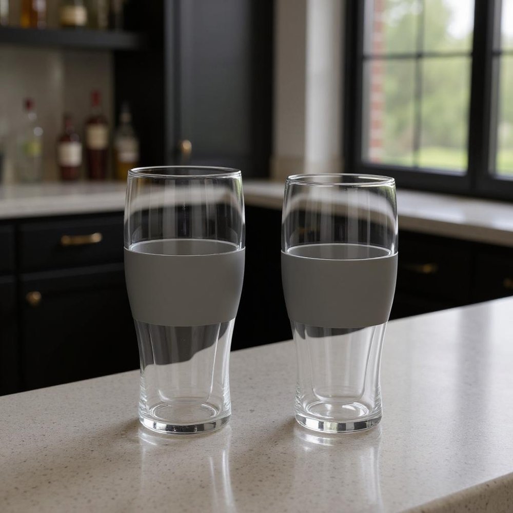 Set of Two Clear And Gray Tritan Plastic Unique Shape Stemless Pint Glass in a home interior