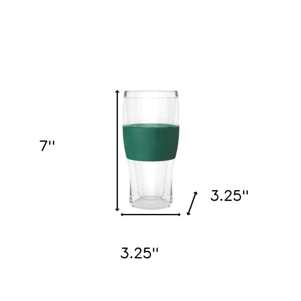 Set of Two Clear And Green Tritan Plastic Unique Shape Stemless Pint Glass on a white background