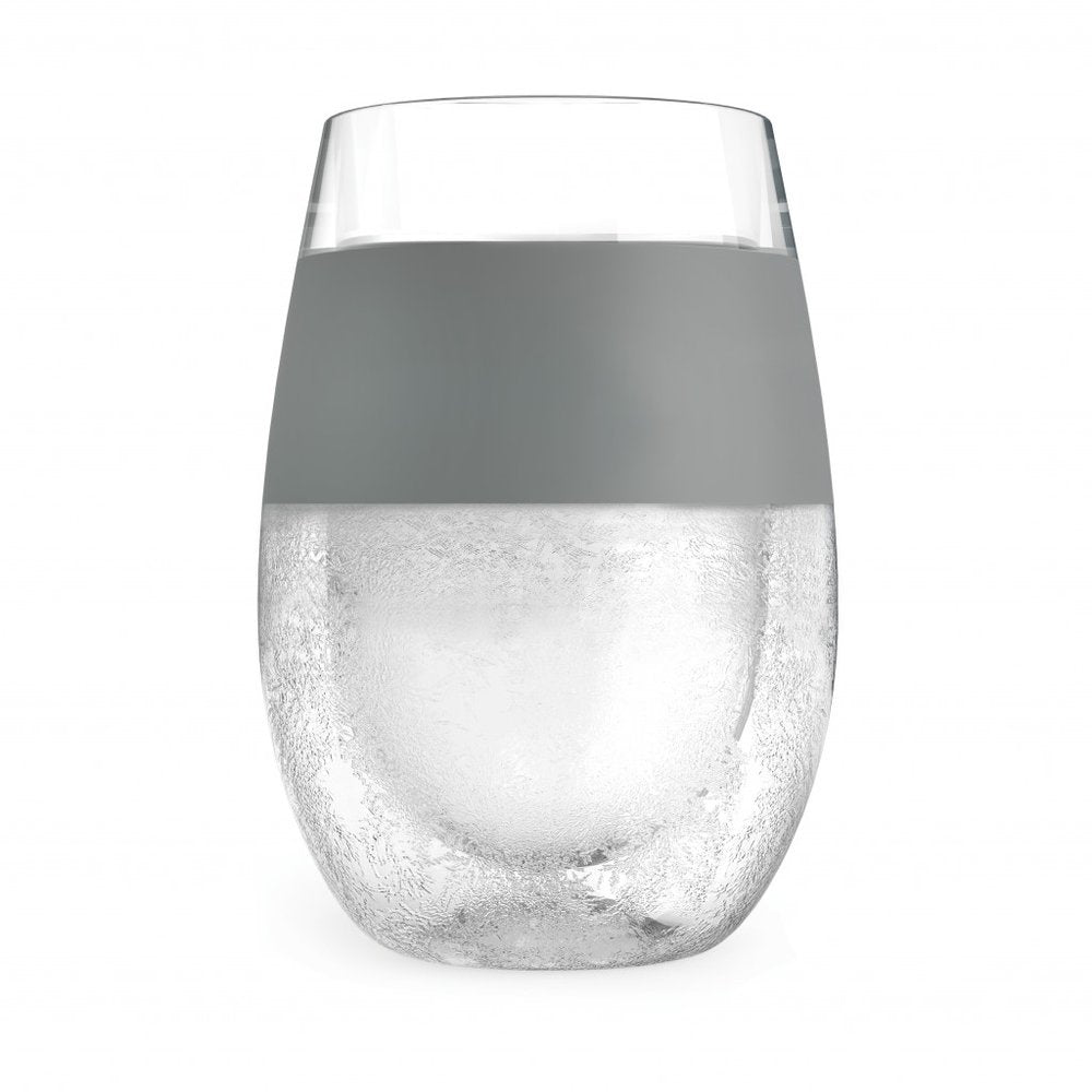 Set of Two Clear And Gray Tritan Plastic Convex Curve Shape Stemless All Purpose Wine Glass on a white background