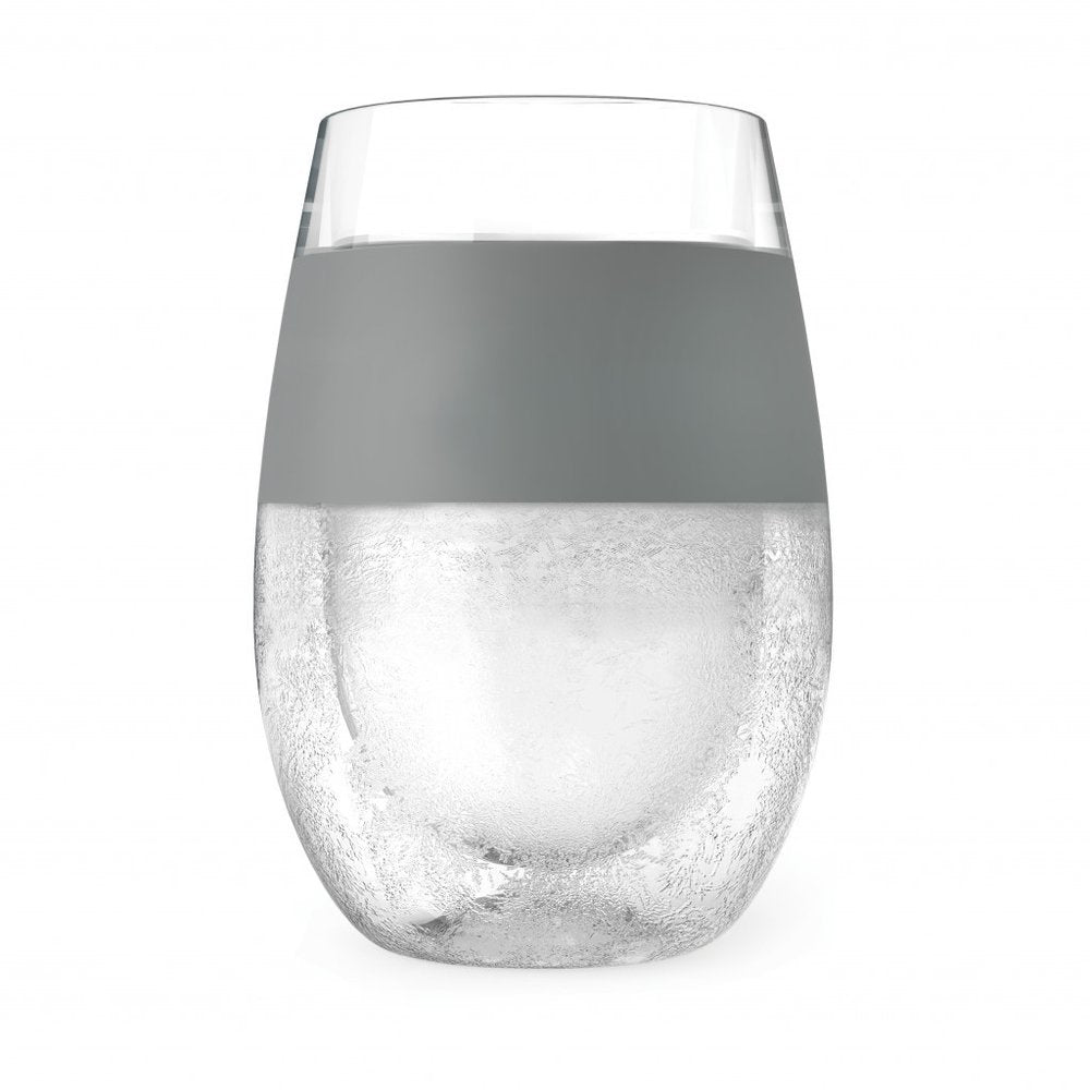 Set of Two Clear And Gray Tritan Plastic Convex Curve Shape Stemless All Purpose Wine Glass on a white background