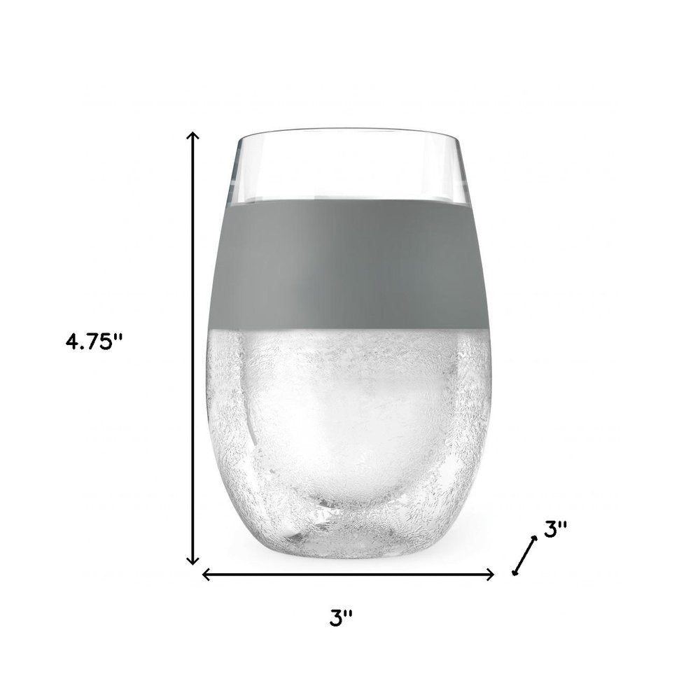 Set of Two Clear And Gray Tritan Plastic Convex Curve Shape Stemless All Purpose Wine Glass on a white background