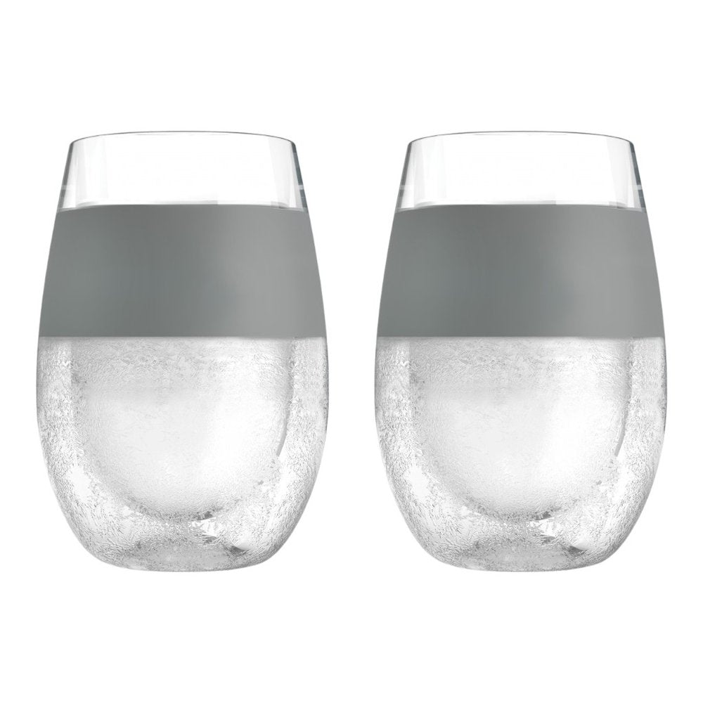 Set of Two Clear And Gray Tritan Plastic Convex Curve Shape Stemless All Purpose Wine Glass on a white background