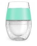 Set of Two Clear And Mint Green Tritan Plastic Convex Curve Shape Stemless All Purpose Wine Glass on a white background