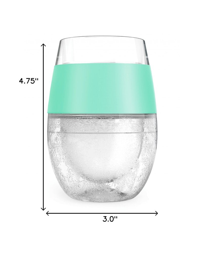 Set of Two Clear And Mint Green Tritan Plastic Convex Curve Shape Stemless All Purpose Wine Glass on a white background