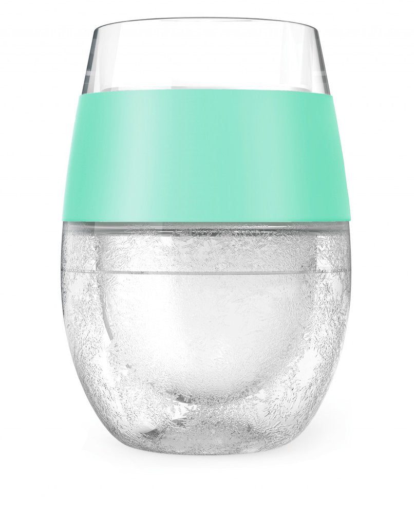 Set of Two Clear And Mint Green Tritan Plastic Convex Curve Shape Stemless All Purpose Wine Glass on a white background
