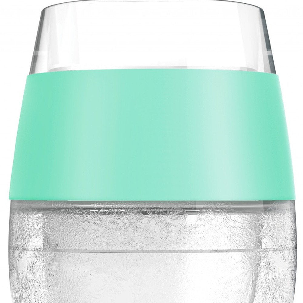 Set of Two Clear And Mint Green Tritan Plastic Convex Curve Shape Stemless All Purpose Wine Glass on a white background