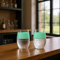 Set of Two Clear And Mint Green Tritan Plastic Convex Curve Shape Stemless All Purpose Wine Glass