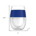 Set of Two Clear And Blue Tritan Plastic Convex Curve Shape Stemless All Purpose Wine Glass on a white background