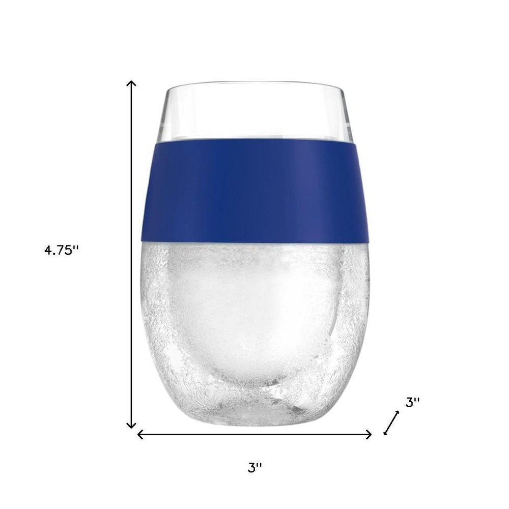 Set of Two Clear And Blue Tritan Plastic Convex Curve Shape Stemless All Purpose Wine Glass on a white background