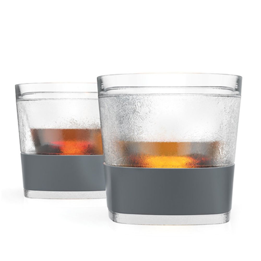Set of Two Clear And Gray Tritan Plastic Straight Shape Stemless Whiskey Glass on a white background