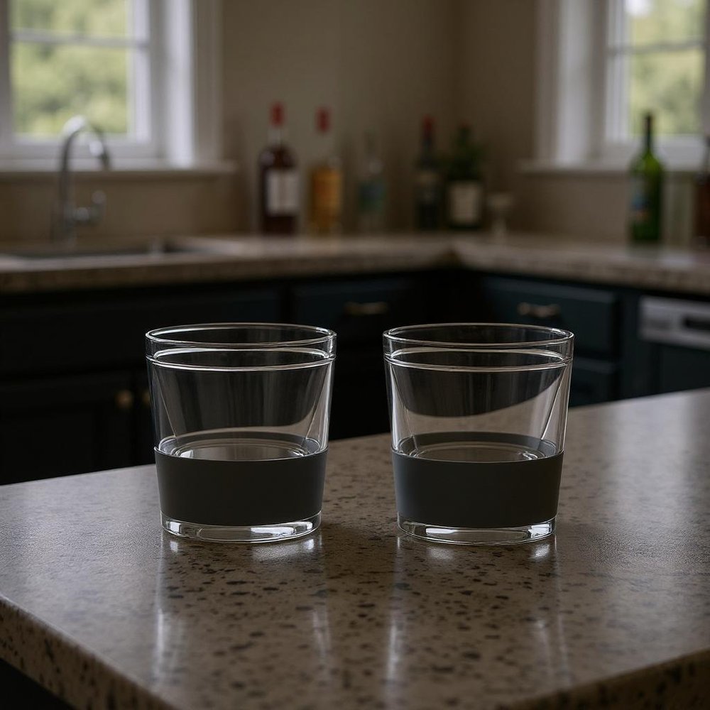 Set of Two Clear And Gray Tritan Plastic Straight Shape Stemless Whiskey Glass