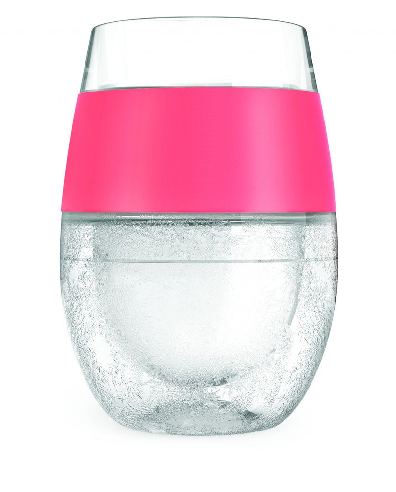Set of Two Clear And Coral Tritan Plastic Convex Curve Shape Stemless All Purpose Wine Glass on a white background