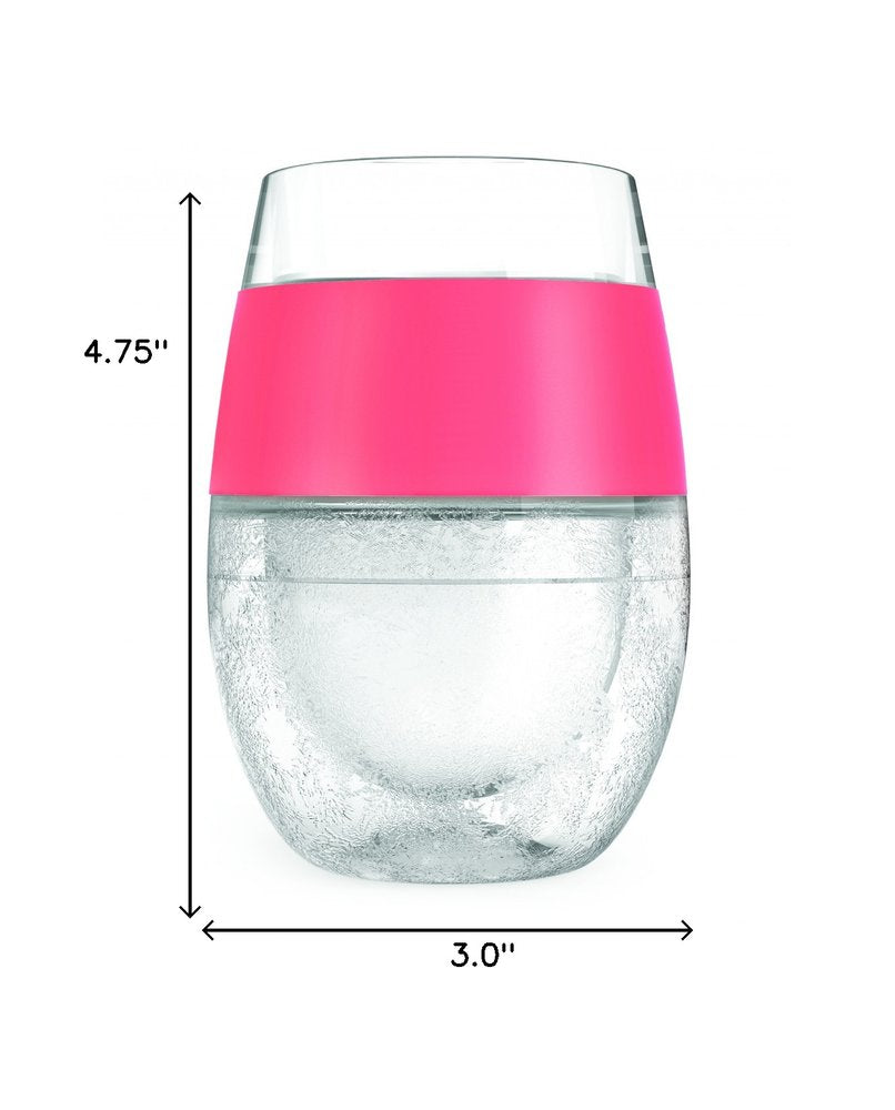 Set of Two Clear And Coral Tritan Plastic Convex Curve Shape Stemless All Purpose Wine Glass on a white background